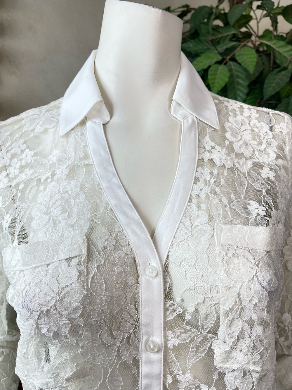 EXPRESS ECRU LACE PORTOFINO ROLL SLEEVE SHIRT - Picture 3 of 11